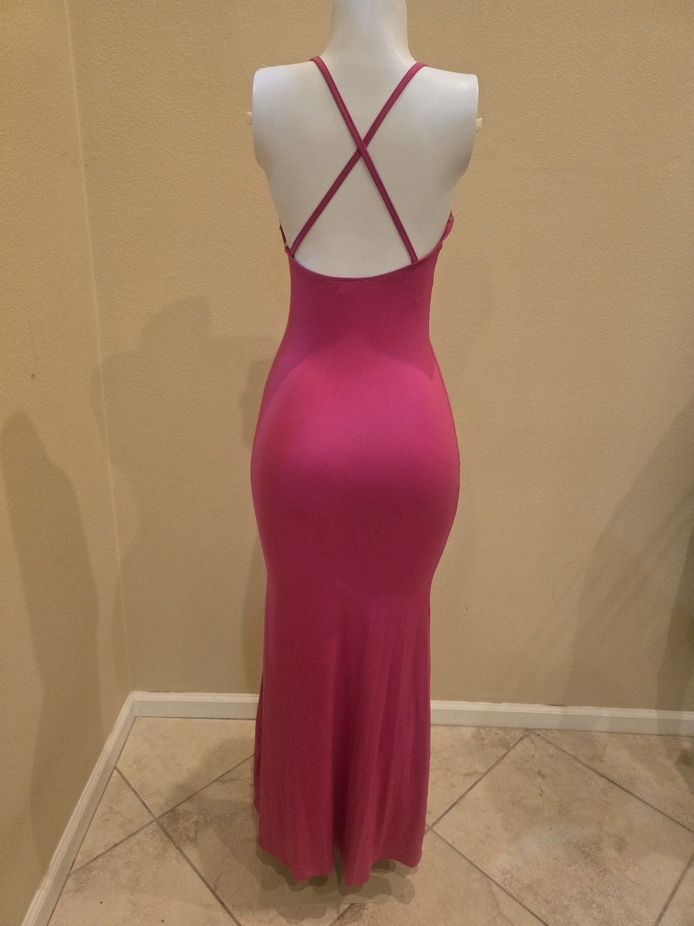 Brand New! Fuchsia Cross-Back Maxi Dress